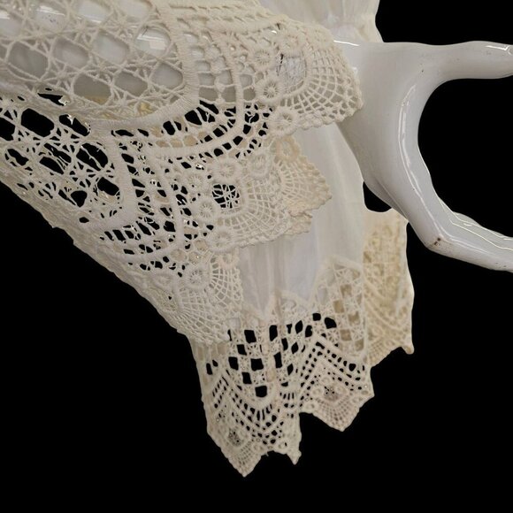 BCBG MaxAzaria White Lace Boho Top + Cami Cotton Drawstring Waist V Neck Women S - Picture 8 of 12